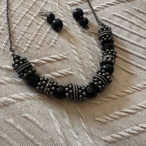 Elegant Black and Gun Metal Beaded Necklace Set
